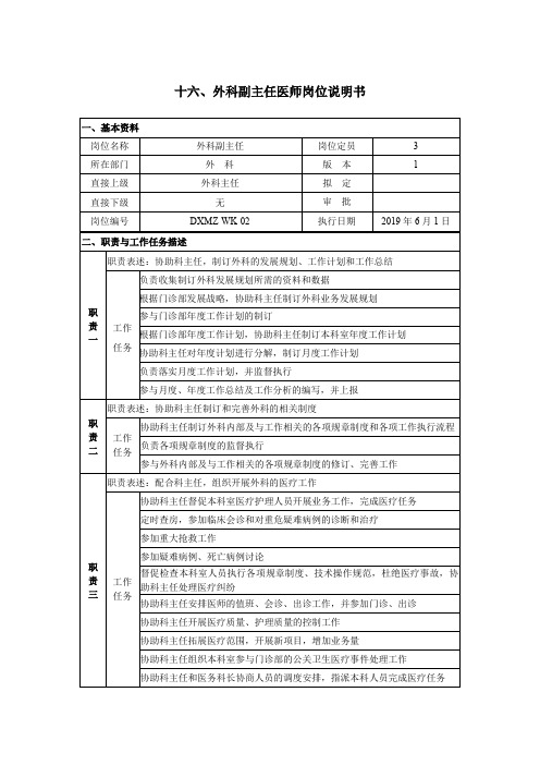 16、外科副主任医师岗位说明书