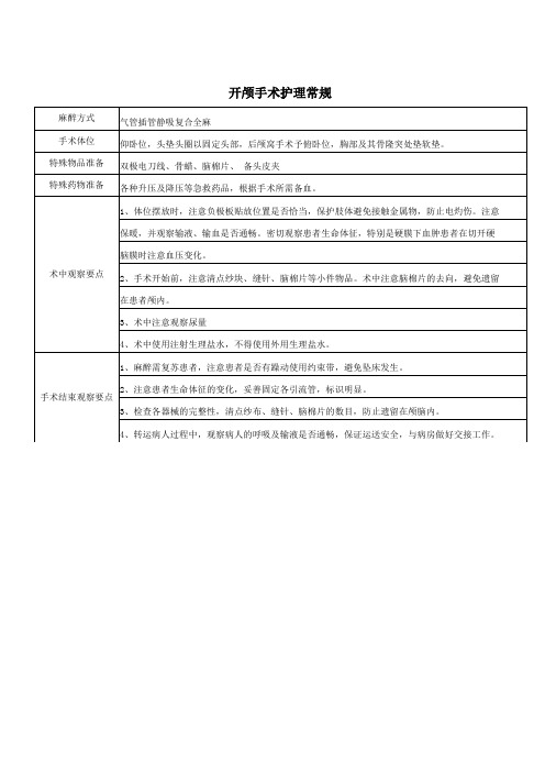 开颅手术护理常规