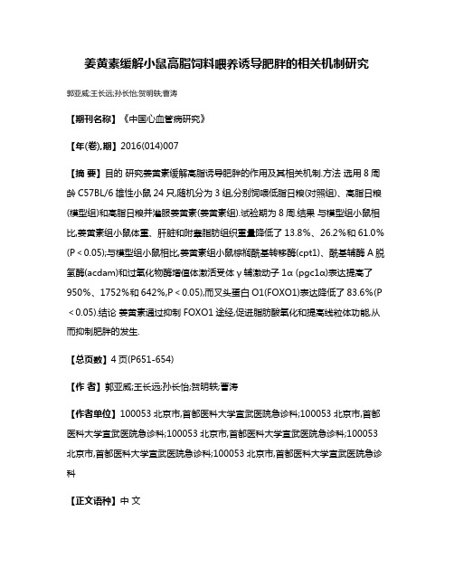 姜黄素缓解小鼠高脂饲料喂养诱导肥胖的相关机制研究