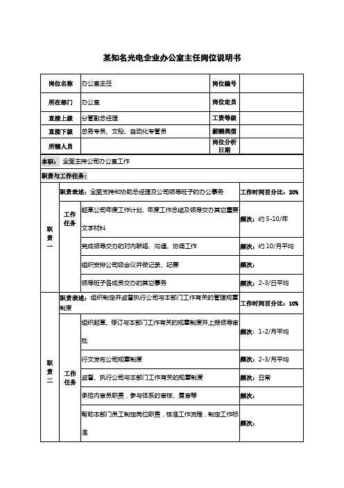 某知名光电企业办公室主任岗位说明书..doc