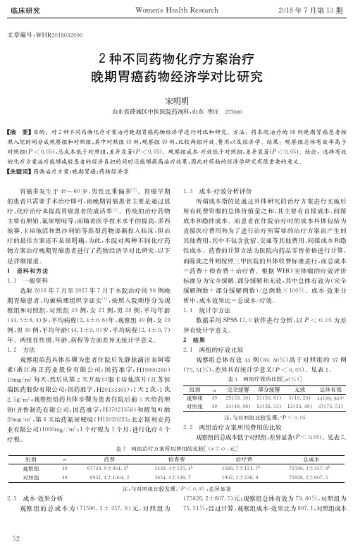 2种不同药物化疗方案治疗晚期胃癌药物经济学对比研究