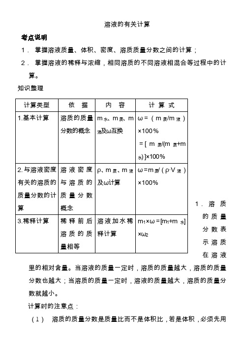 2020年中考化学专题复习之溶液的有关计算