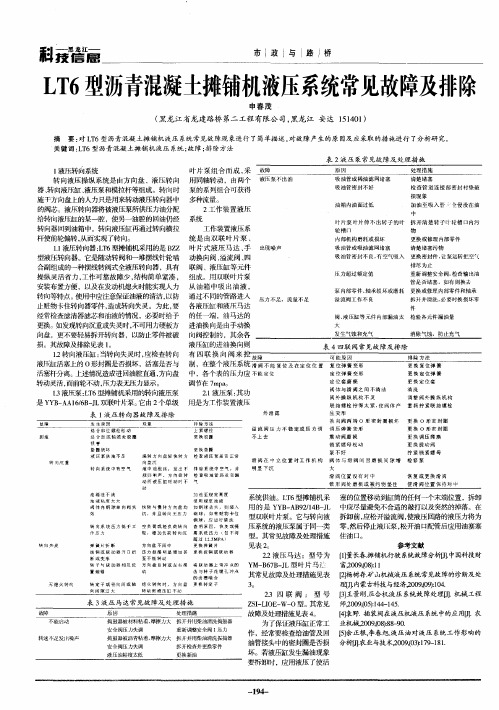 LT6型沥青混凝土摊铺机液压系统常见故障及排除