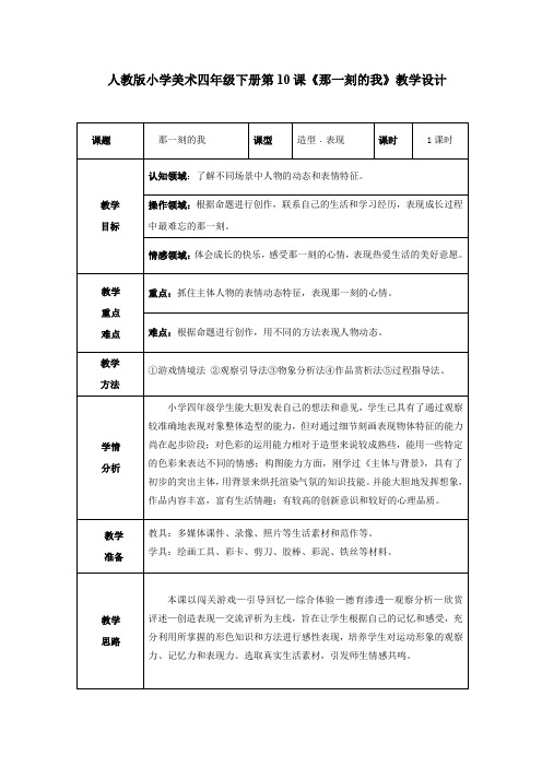 小学美术_《那一刻的我》教学设计学情分析教材分析课后反思