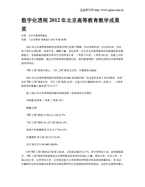 数字化透视2012年北京高等教育教学成果奖