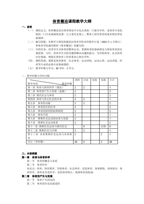 体育概论课程教学大纲