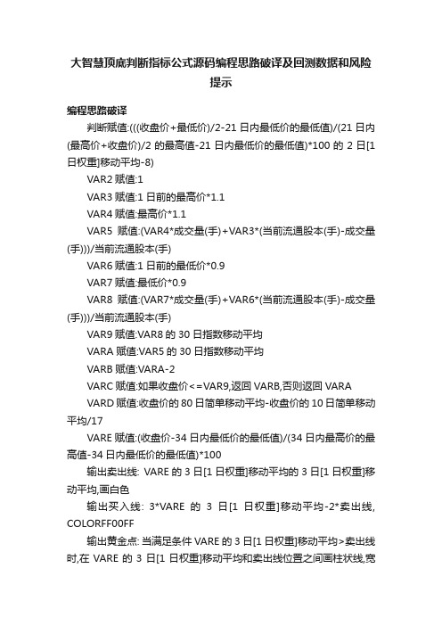 大智慧顶底判断指标公式源码编程思路破译及回测数据和风险提示