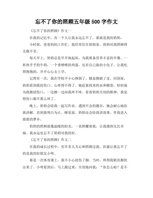 忘不了你的照顾五年级500字作文