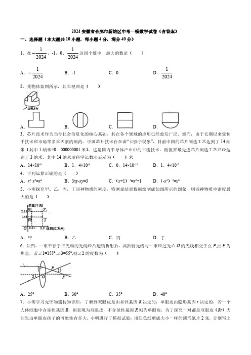 2024年安徽省合肥市新站区中考一模数学试卷含答案