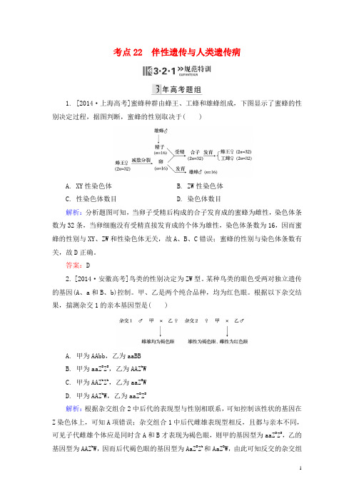 最新高三生物第一轮总复习第一编考点过关练考点22伴性遗传与人类遗传病