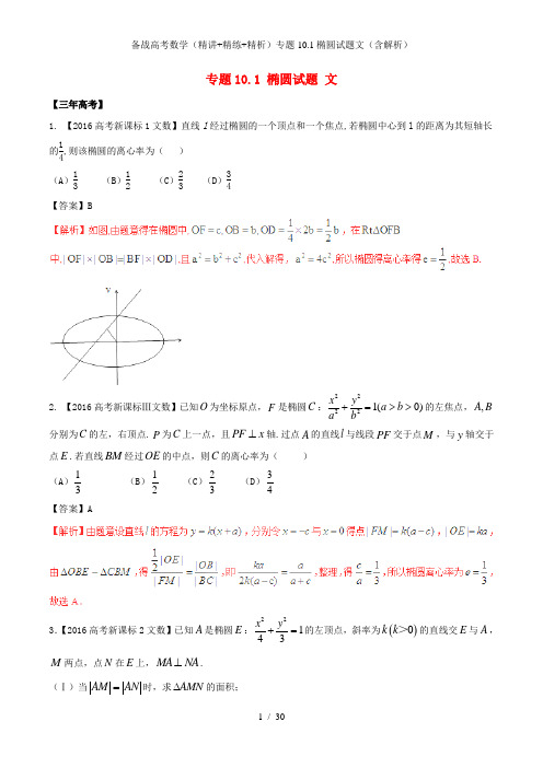 备战高考数学(精讲+精练+精析)专题10.1椭圆试题文(含解析)