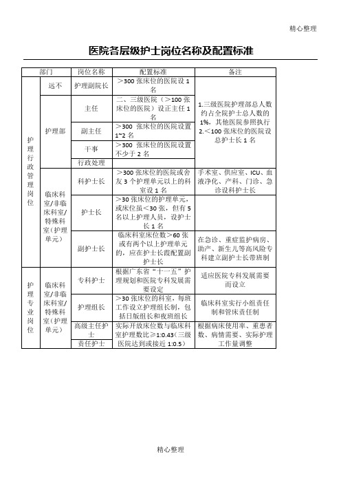 医院各层级护士岗位名称及配置标准