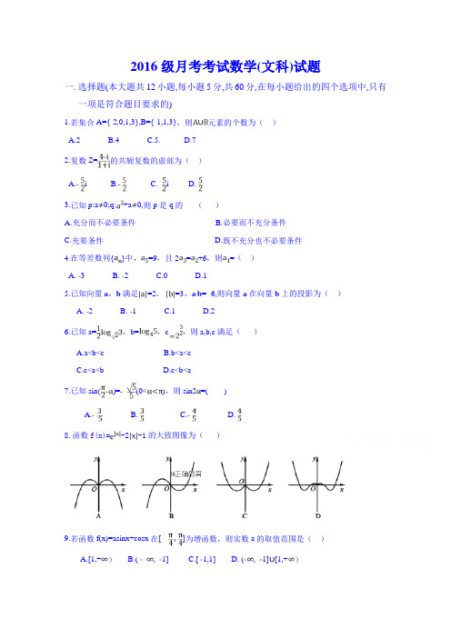 四川省2019届高三12月月考数学(文)试卷含答案