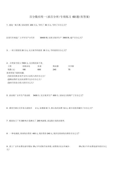 中考数学经典易错题)百分数应用题(1)求百分率专项练习60题(有答案)ok