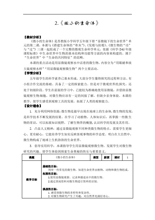 2.《微小的生命体》（教案）五年级下册科学苏教版