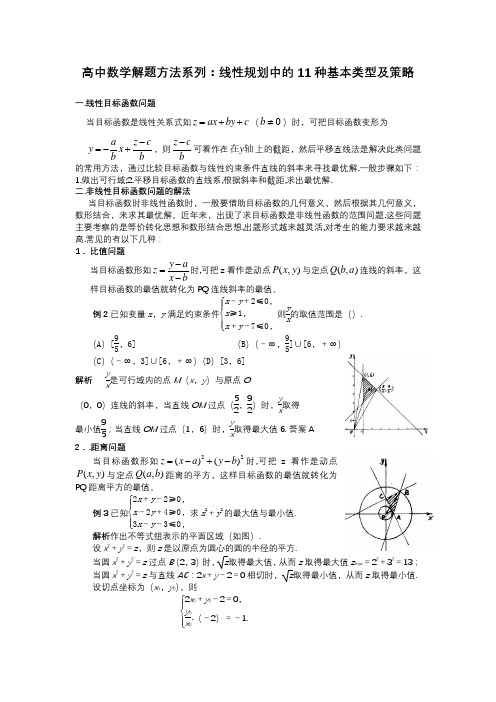 高中数学解题方法系列：线性规划中的11种基本类型及策略