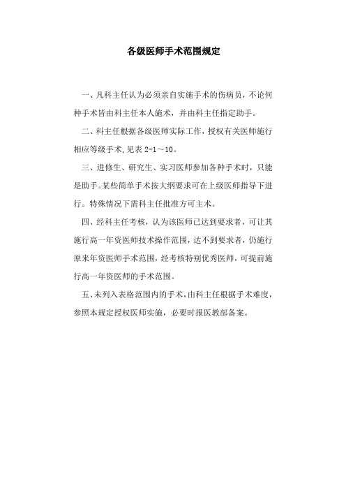 各级医师手术范围规定