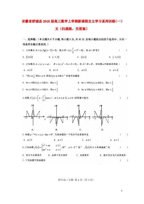 安徽省舒城县2018届高三数学上学期新课程自主学习系列训练一文 精品