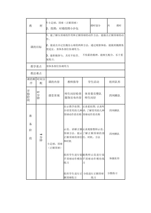 中小学足球小足球顶球正额顶球教案