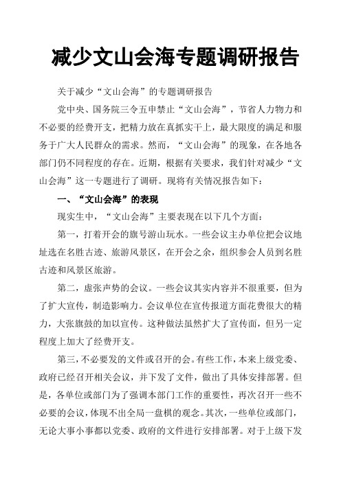 减少文山会海专题调研报告