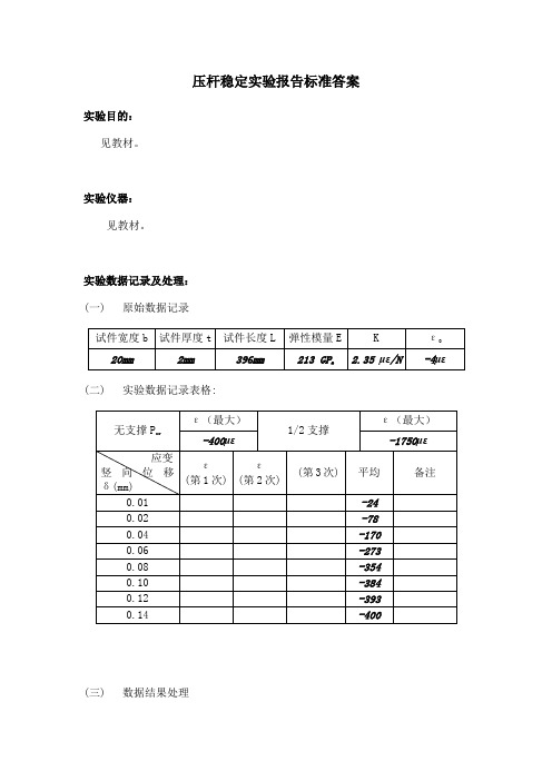 压杆稳定实验报告标准答案 工程力学实验