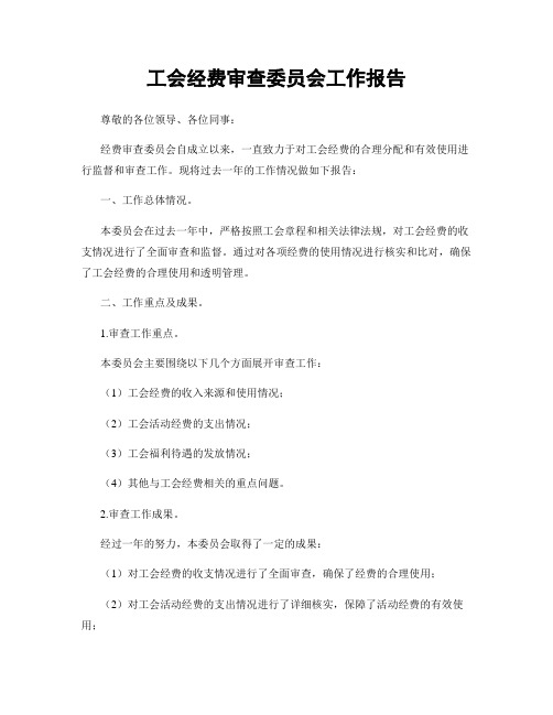 工会经费审查委员会工作报告