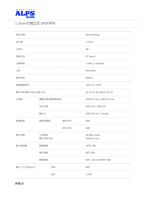 ALPS按动型开关SPEF220100选型手册