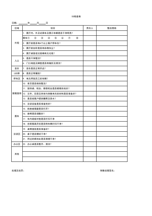 汽车4S店 5S管理 (日)检查表