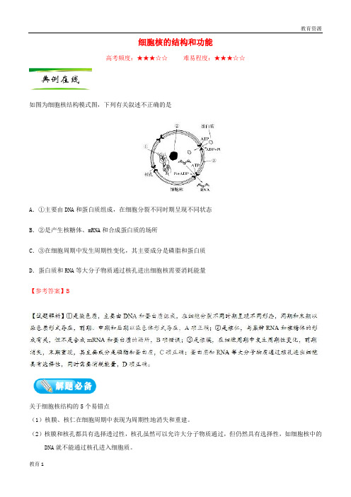 (最新)2019年高考生物一轮复习 专题 细胞核的结构和功能每日一题