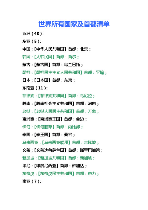 世界所有国家及首都清单