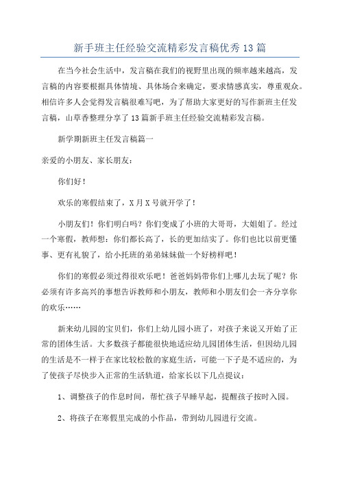 新手班主任经验交流精彩发言稿优秀13篇