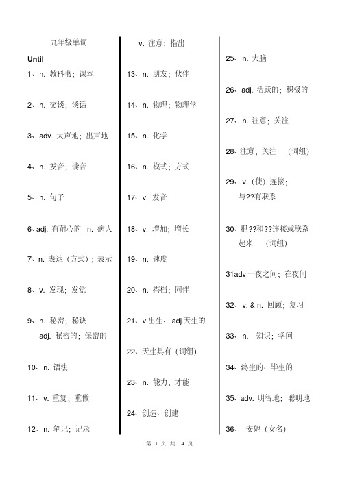 2014人教版九年级英语单词表(中文)资料