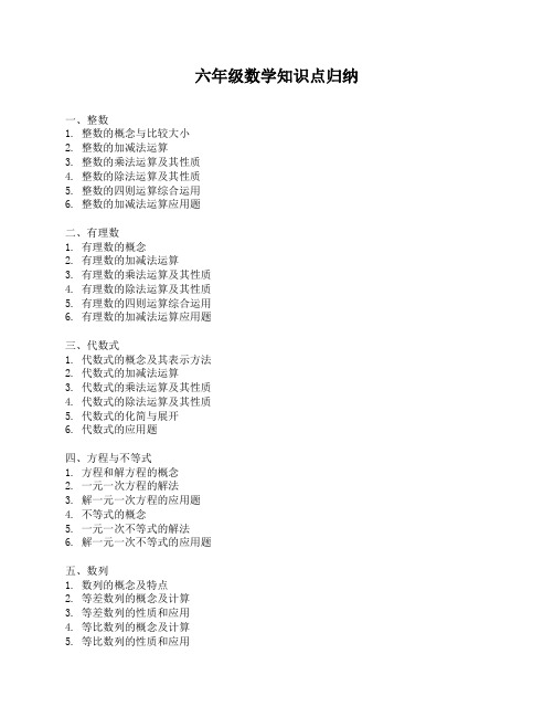 六年级数学知识点归纳