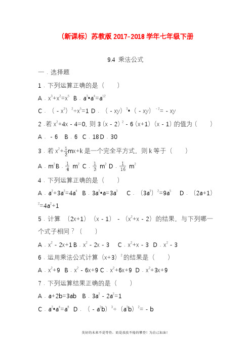 新苏教版七年级数学下册《乘法公式》综合检测题及答案详解(精品试卷).docx