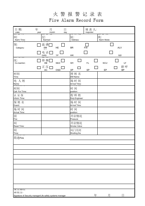 火警报警记录表