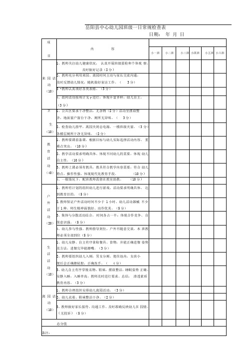 幼儿园班级一日常规检查表新word范本