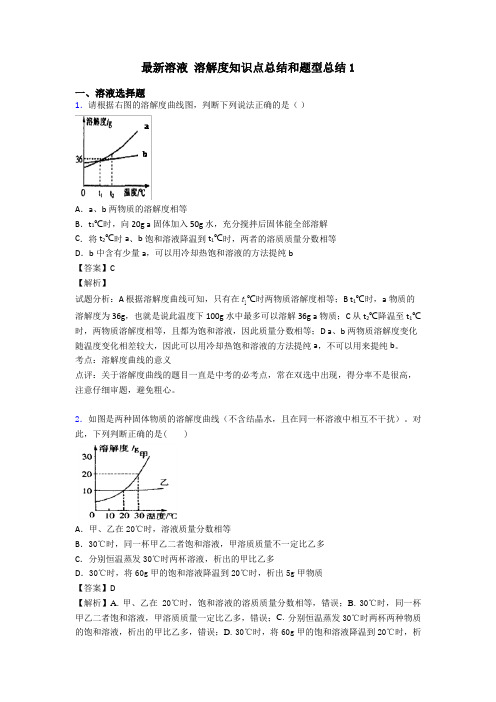 最新溶液 溶解度知识点总结和题型总结1