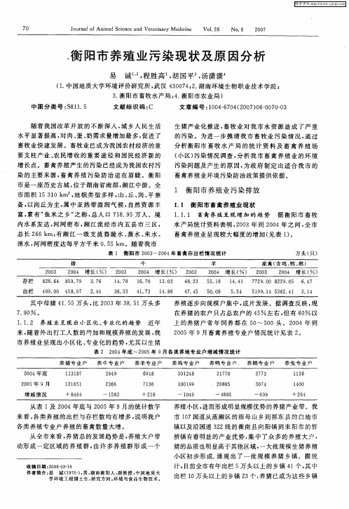 衡阳市养殖业污染现状及原因分析