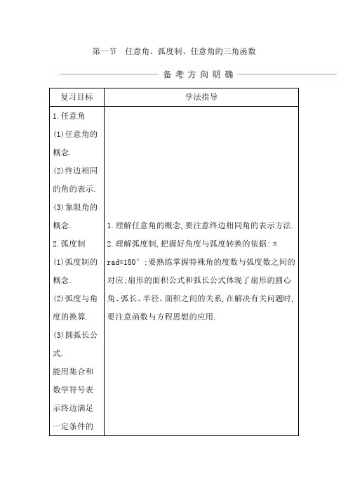 第一节 任意角、弧度制、任意角的三角函数(知识梳理)