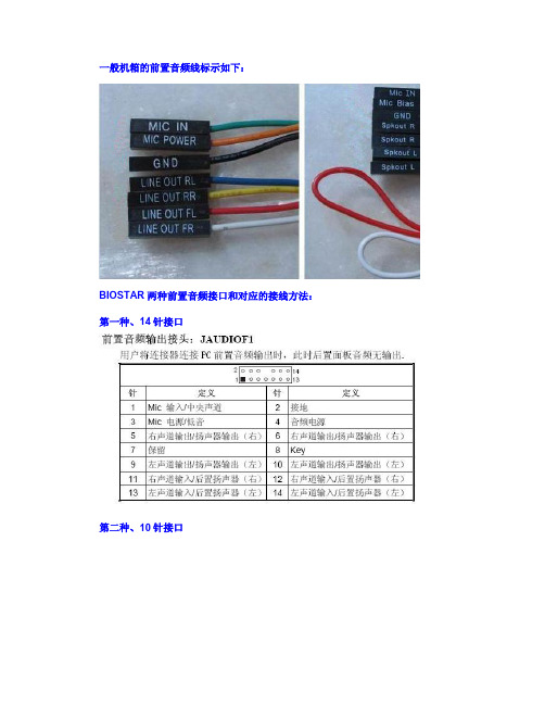 电脑前置音频线接法