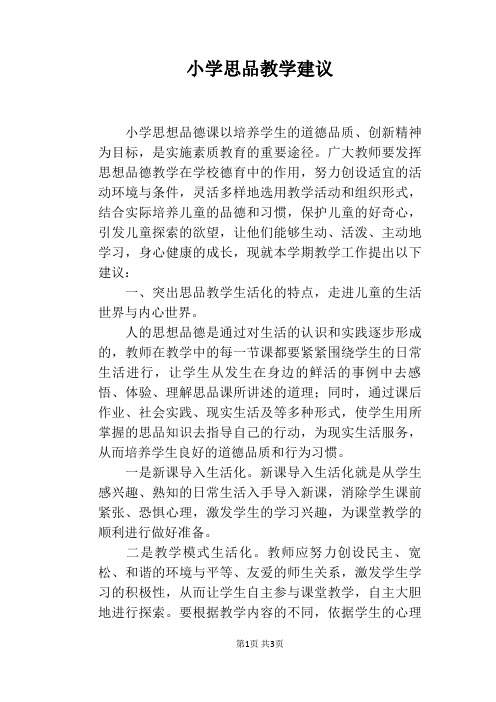 小学思品教学建议