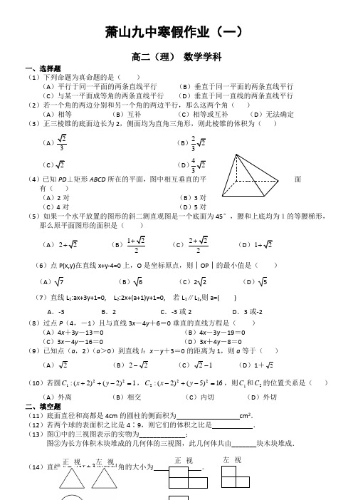 浙江省杭州市萧山九中10-11学年高二寒假作业(数学理)