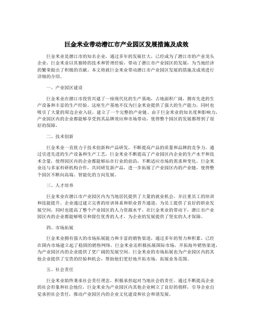 巨金米业带动潜江市产业园区发展措施及成效