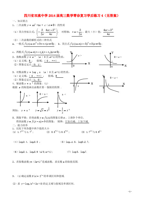 2019届高三数学零诊复习学后练习4(无答案)