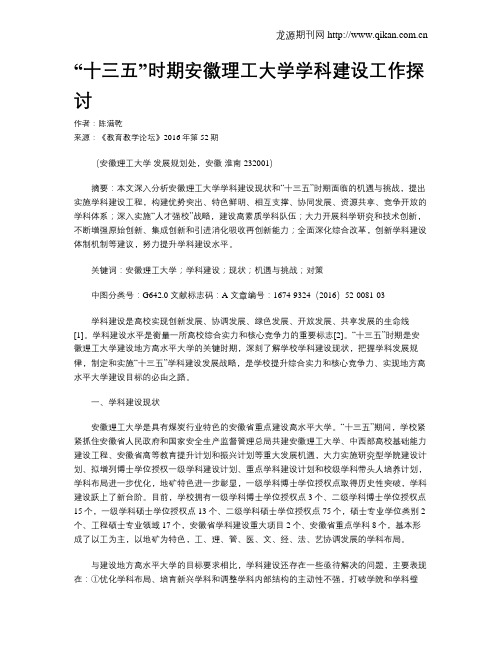 “十三五”时期安徽理工大学学科建设工作探讨