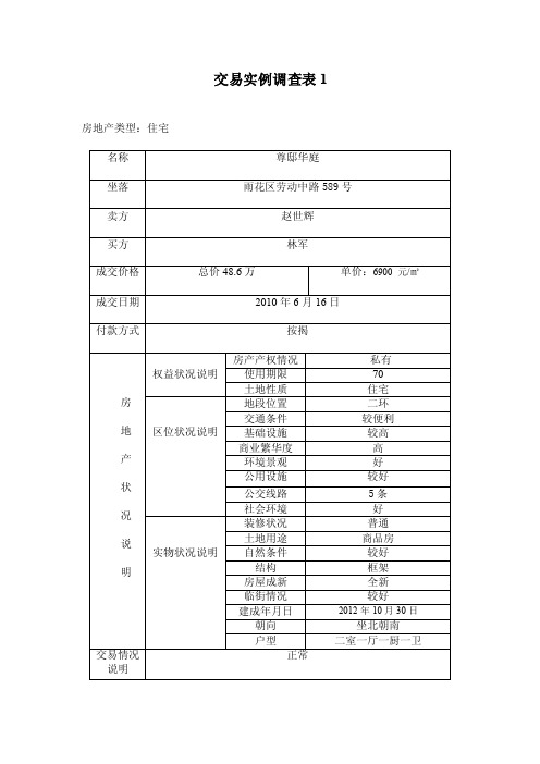 交易实例调查表