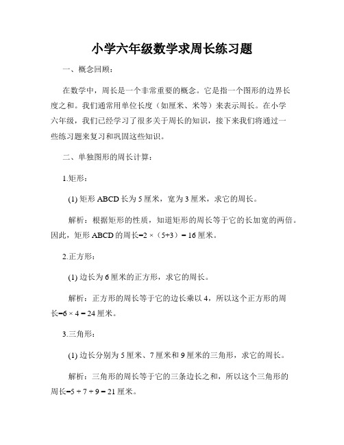 小学六年级数学求周长练习题