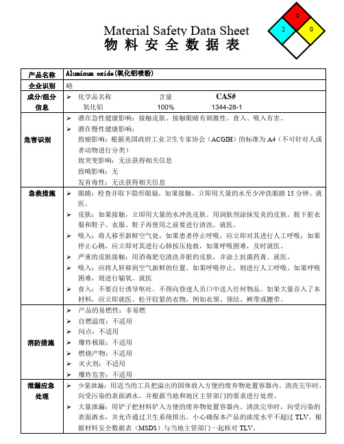 氧化铝喷粉 MSDS