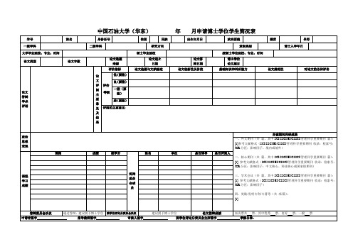 中国石油大学华东年月申请博士学位学生简况表