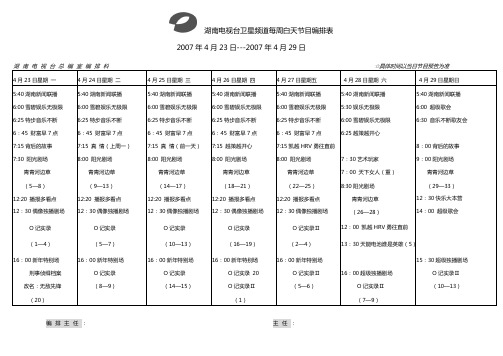 湖南电视台卫星频道每周白天节目编排表